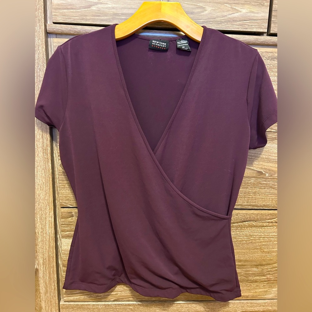 Deep Purple Short Sleeve Faux Wrap Top